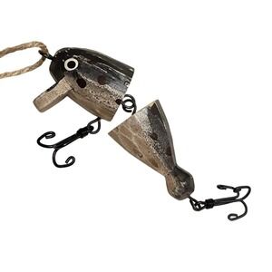 Vintage Wood Fish Ornament Hand Carved Painted Christmas‎ Fishing Black Lure